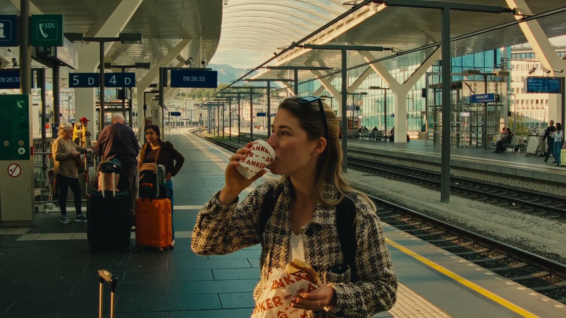 Salzburg Hauptbahnhof, horizontal filmmaking footage